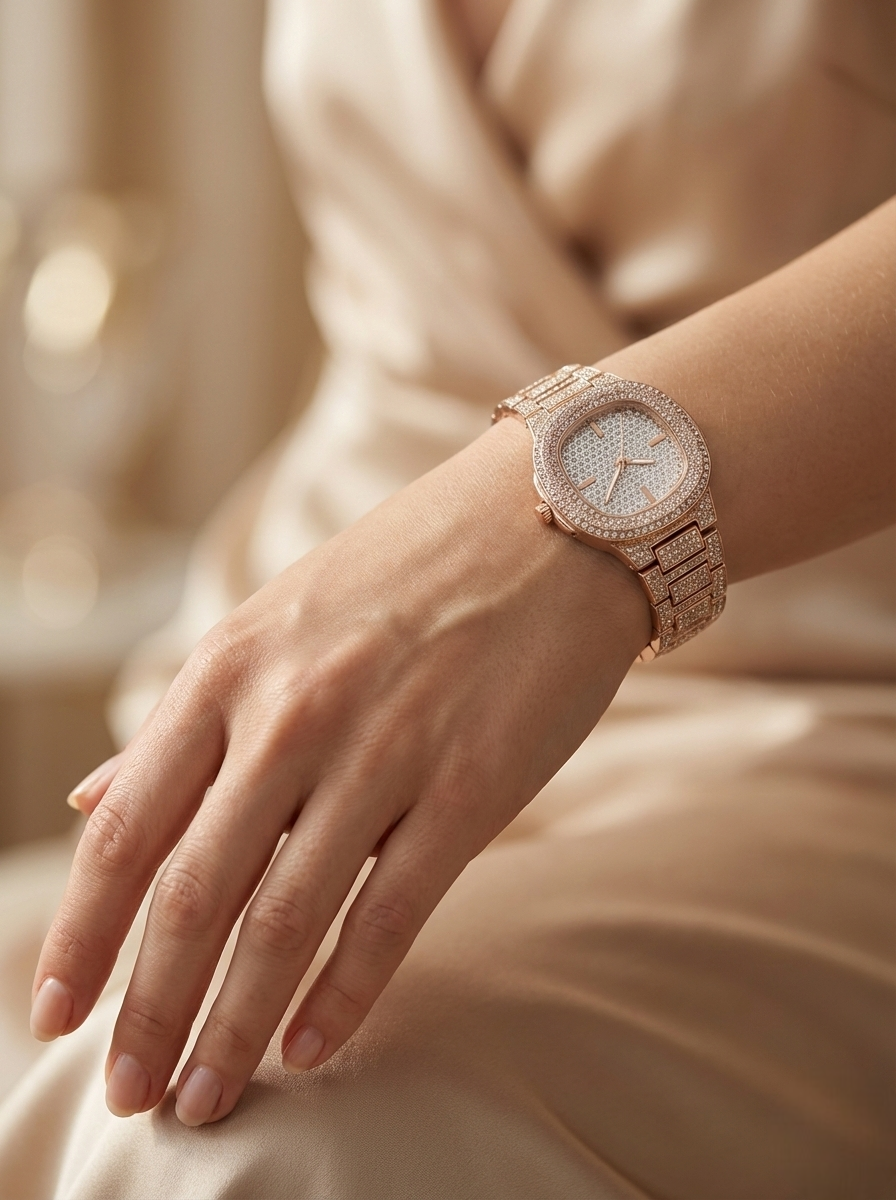Minimalist Taş İşlemeli Rose Gold Kadın Saat