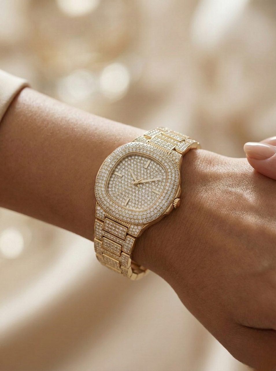 Minimalist Taş İşlemeli Gold Kadın Saat