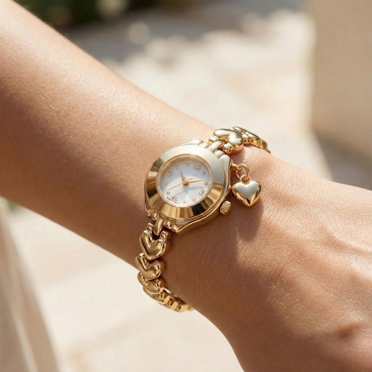 Minimalist Gold Detaylı Kalp Figürlü Kadın Saat