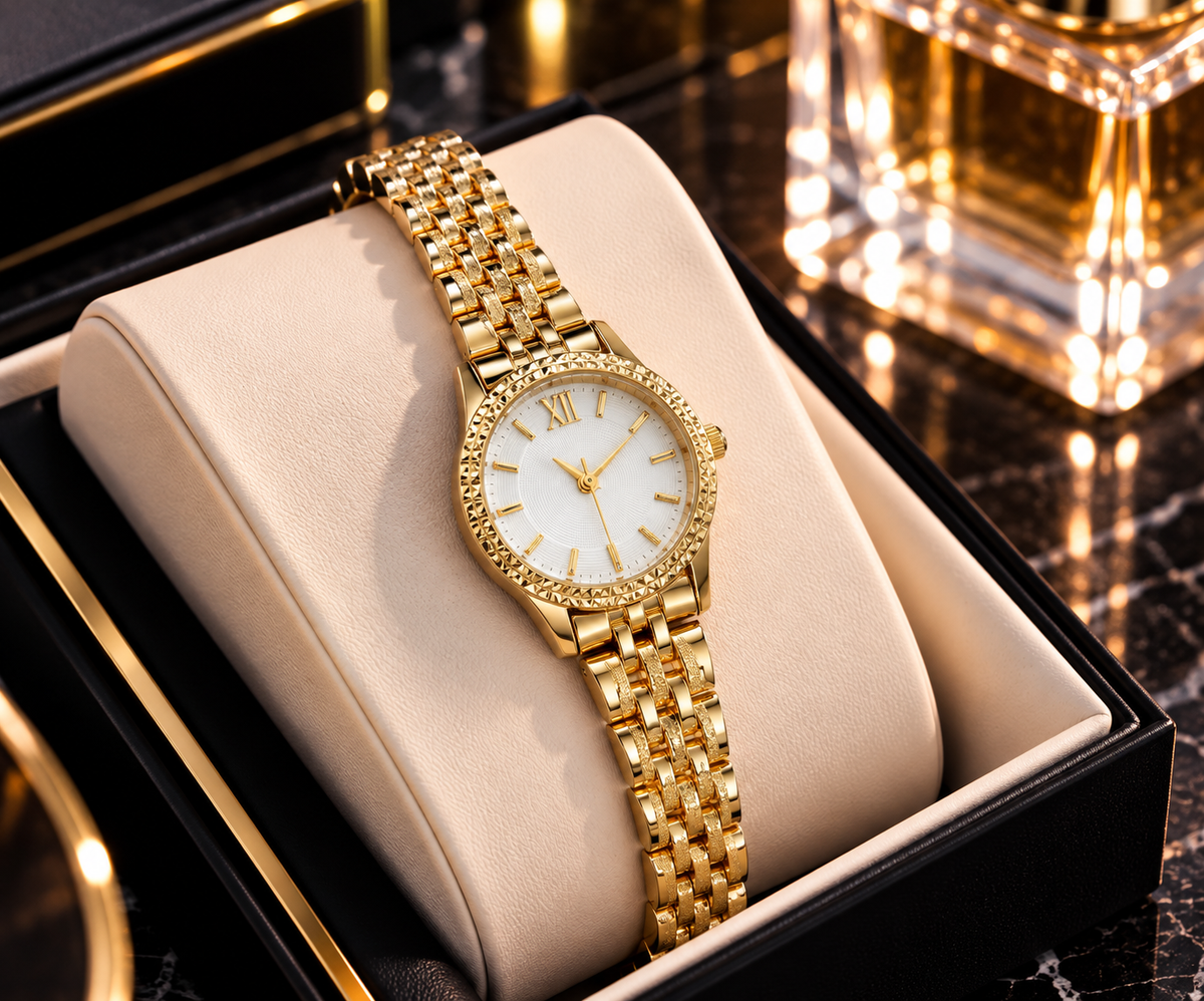 Yuvarlak Gold Detaylı Kadın Saat